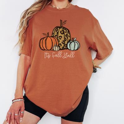It’s Fall Y’all Leopard Pumpkin Comfort Colors Tee, Fall Graphic Shirt for Women, Autumn Western Tee, Country Cowgirl Pumpkin Shirt, Cozy Fall Outfit
