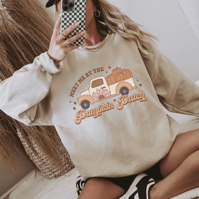 Meet Me At The Pumpkin Patch Fall Graphic Crewneck Sweatshirt, Cozy Autumn Pullover, Cute Oversized Pumpkin Patch Outfit, Retro Fall Sweater for Women