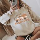  Meet Me At The Pumpkin Patch Fall Graphic Crewneck Sweatshirt, Cozy Autumn Pullover, Cute Oversized Pumpkin Patch Outfit, Retro Fall Sweater for Women