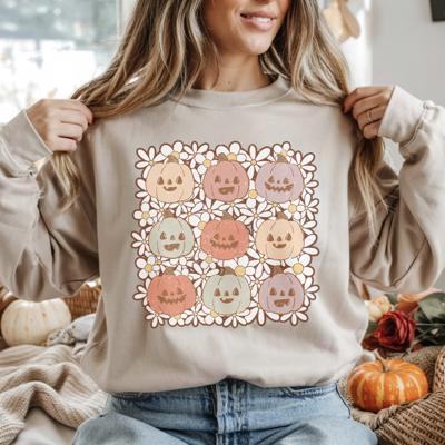 Pastel Pumpkins Fall Sweatshirt, Cute Fall Graphic Crewneck, Cozy Autumn Sweater for Women, Light Aesthetic Thanksgiving Pullover, Soft Pumpkin Season Shirt