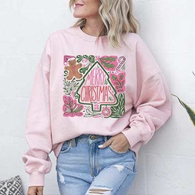 Merry Christmas Doodle Sweatshirt, Cute Holiday Crewneck for Women, Gingerbread & Candy Cane Christmas Sweater, Cozy Winter Outfit, Pastel Christmas Pullover