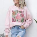 Merry Christmas Doodle Sweatshirt, Cute Holiday Crewneck for Women, Gingerbread & Candy Cane Christmas Sweater, Cozy Winter Outfit, Pastel Christmas Pullover
