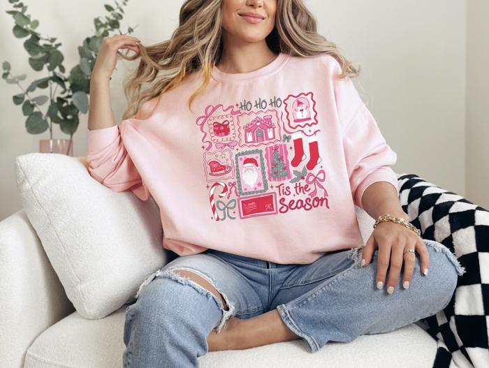 Tis The Season Christmas Stamps Sweatshirt, Holiday Postcard Stamps Crewneck, Cozy Winter Pullover, Vintage Christmas Sweater, Festive Holiday Outfit