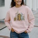  Leopard Trees Christmas Sweatshirt, Cozy Holiday Crewneck, Cute Leopard Print Christmas Tree Sweatshirt for Women