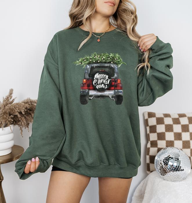 Merry Christmas Truck Sweatshirt for Women, Holiday Graphic Pullover, Cozy Christmas Sweater, Vintage Red Truck Sweatshirt, Winter Holiday Gift