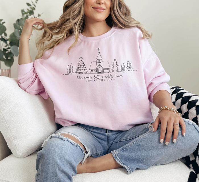 Oh Come Let Us Adore Him Sweatshirt, Christian Christmas Sweatshirt for Women, Christ the Lord Holiday Crewneck, Faith-Based Cozy Winter Sweater