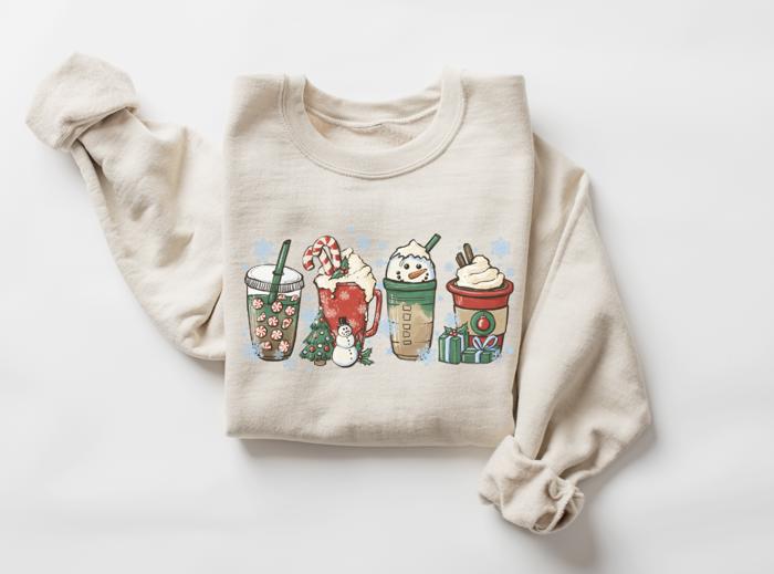 Christmas Peppermint Lattes Sweatshirt, Festive Holiday Graphic Sweatshirt for Women, Cute Coffee Lover Christmas, Cozy Winter Outfit
