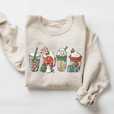 Christmas Peppermint Lattes Sweatshirt, Festive Holiday Graphic Sweatshirt for Women, Cute Coffee Lover Christmas, Cozy Winter Outfit