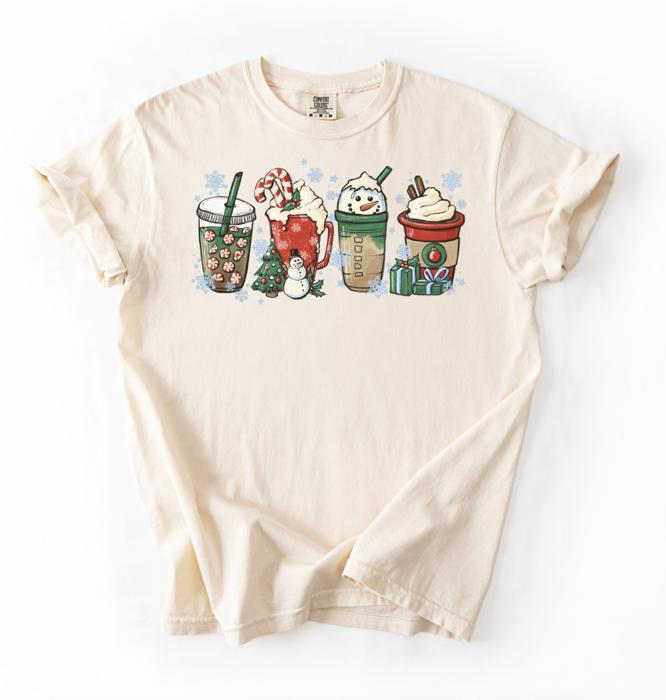 Christmas Peppermint Lattes Women's Graphic Tee, Cute Holiday Graphic Tee for Women, Cozy Festive Christmas Shirt