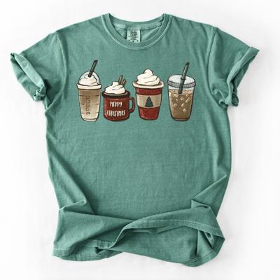 Neutral Christmas Lattes, Holiday Comfort Colors Tee, Cute Holiday Graphic Tee for Women, Cozy Festive Christmas Shirt