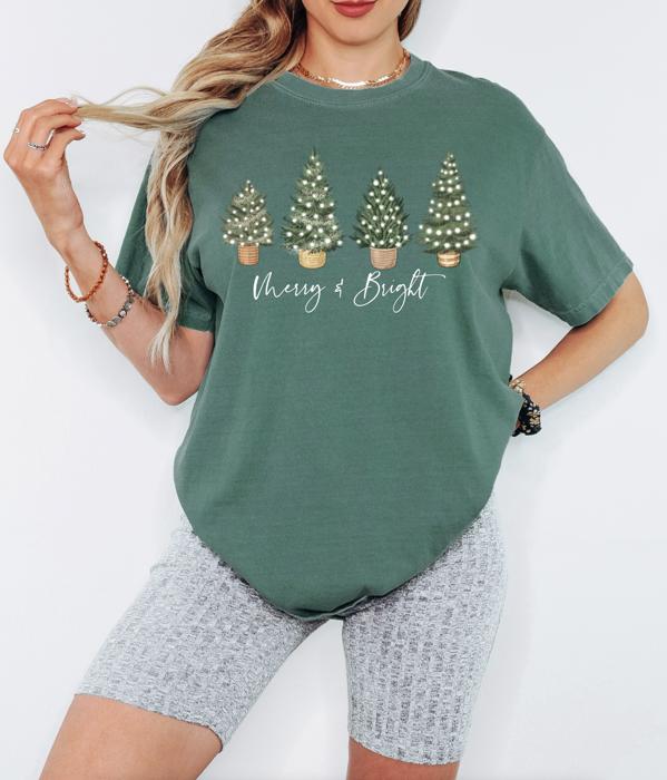 Merry and Bright Christmas Shirt Comfort Colors, Cute Holiday Graphic Tee, Festive Christian Christmas T-Shirt, Cozy Winter Top