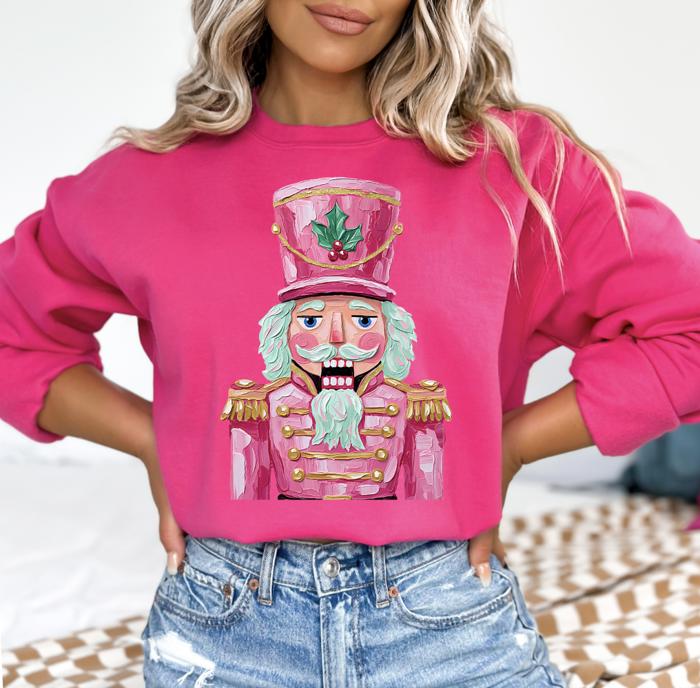 Pink Nutcracker Christmas Sweatshirt, Holiday Graphic Sweatshirt for Women, Festive Ballet Nutcracker Sweater, Cute Cozy Christmas Crewneck