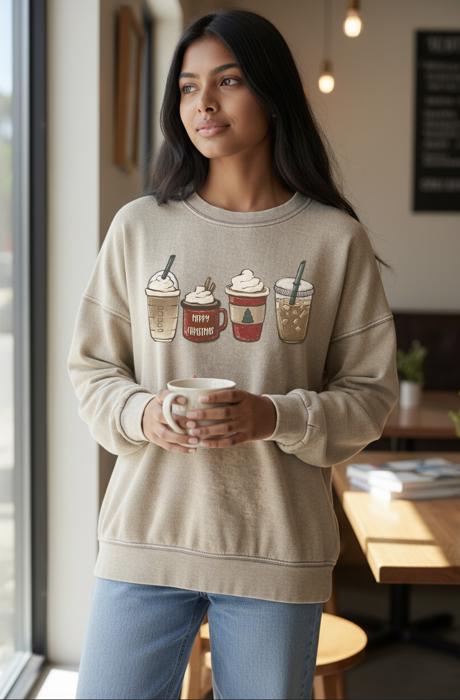 Neutral Christmas Lattes Sweatshirt, Cozy Holiday Crewneck for Women, Neutral Christmas Coffee Sweater, Cute Winter Latte Pullover, Festive Holiday Outfit