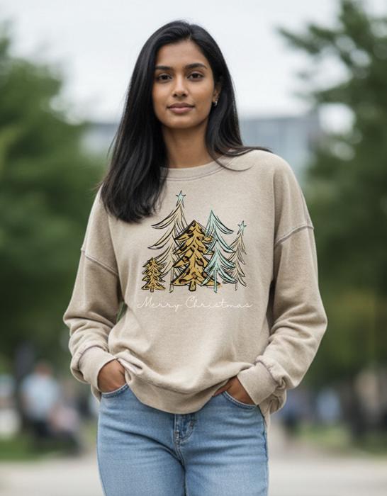 Leopard Trees Christmas Sweatshirt, Cozy Holiday Crewneck, Cute Leopard Print Christmas Tree Sweatshirt for Women