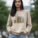  Leopard Trees Christmas Sweatshirt, Cozy Holiday Crewneck, Cute Leopard Print Christmas Tree Sweatshirt for Women