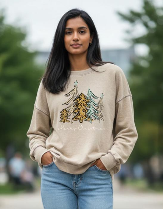 Leopard Trees Christmas Sweatshirt, Cozy Holiday Crewneck, Cute Leopard Print Christmas Tree Sweatshirt for Women