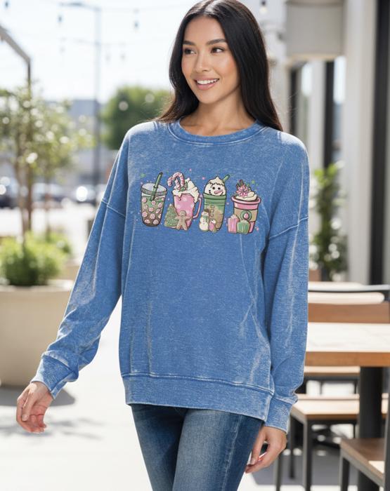 Pink Peppermint Christmas Lattes Sweatshirt, Cozy Holiday Crewneck for Women, Cute Pink Christmas Sweater, Festive Coffee Latte Pullover, Winter Outfit