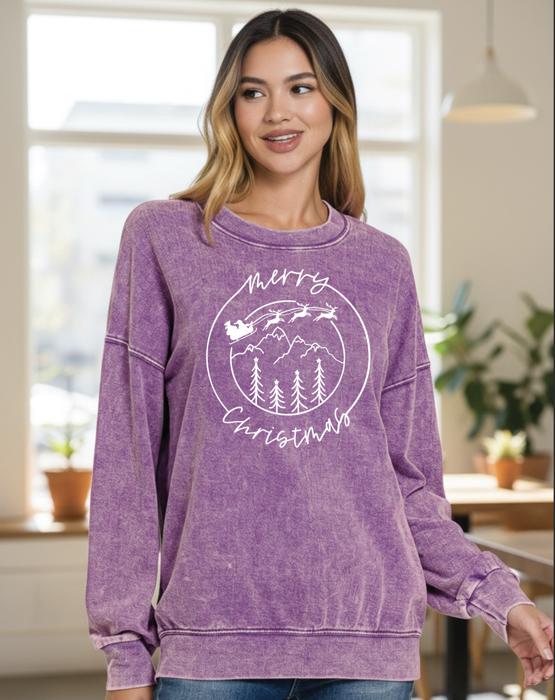 Merry Christmas White Santa Sleigh Sweatshirt, Mountain Scene Sweatshirt, Rustic Holiday Sweatshirt for Women, Cozy Winter Outfit