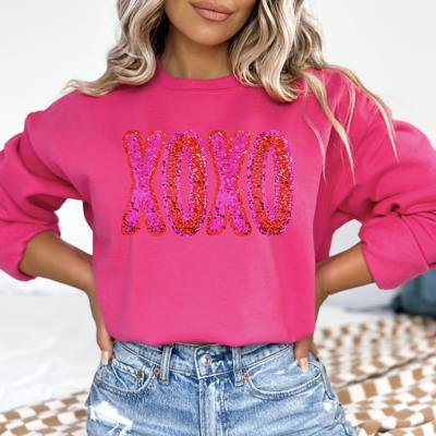 XOXO Glitter Sequin Printed Valentine's Sweatshirt, Valentine's Day Graphic Crewneck, Sparkle Sequin Style, Hot Pink Sweatshirt, Valentine Gift