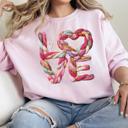  Love Yarn Style Sweatshirt, Faux Yarn Valentine Sweatshirt, Pink Bow Love Sweatshirt, Printed Gildan Crewneck, Cozy Valentine’s Day Gift for Women