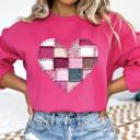  Patchwork Heart Sweatshirt, Pink Valentine Graphic Sweatshirt, Gildan Heart Crewneck, Valentine's Day Gift