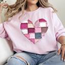  Patchwork Heart Sweatshirt, Pink Valentine Graphic Sweatshirt, Gildan Heart Crewneck, Valentine's Day Gift