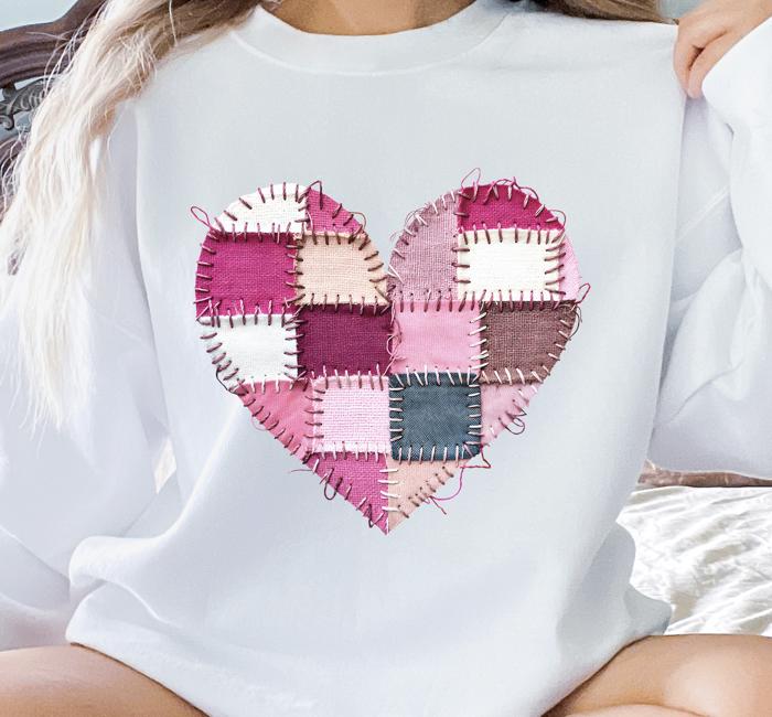 Patchwork Heart Sweatshirt, Pink Valentine Graphic Sweatshirt, Gildan Heart Crewneck, Valentine's Day Gift