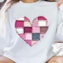  Patchwork Heart Sweatshirt, Pink Valentine Graphic Sweatshirt, Gildan Heart Crewneck, Valentine's Day Gift