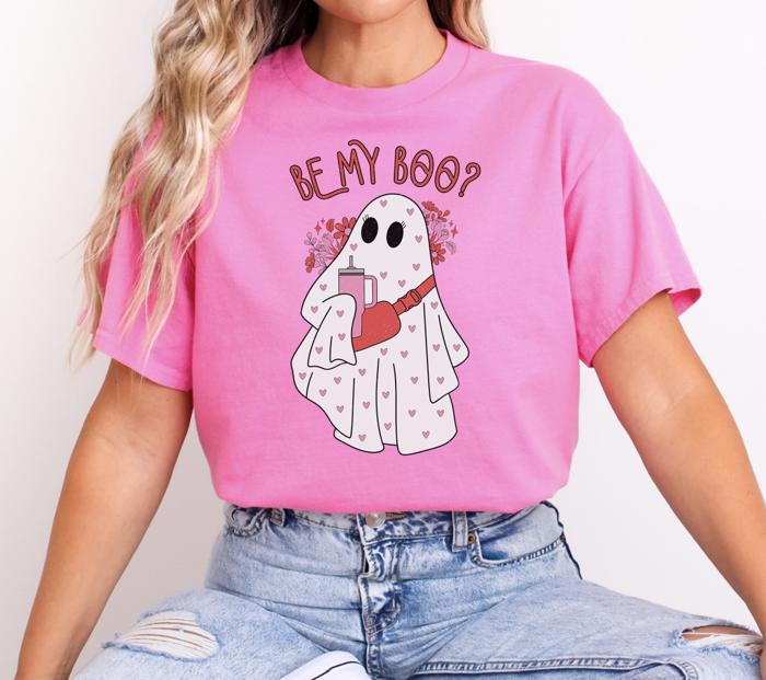 Be My Boo Shirt, Valentine's Day Ghost T-Shirt, Cute Valentine Gift, Pink Graphic Tee, Galentine's Day