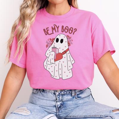 Be My Boo Shirt, Valentine's Day Ghost T-Shirt, Cute Valentine Gift, Pink Graphic Tee, Galentine's Day