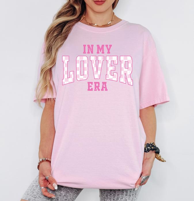 In My Lover Era Shirt, Valentine's Day Graphic Tee, Varsity Style T-Shirt, Pink Graphic Tee, Galentine's Gift