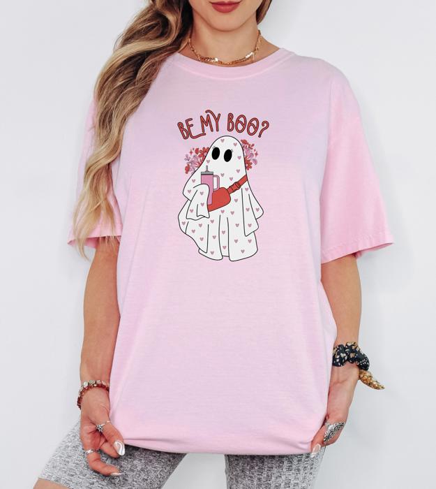 Be My Boo Shirt, Valentine's Day Ghost T-Shirt, Cute Valentine Gift, Pink Graphic Tee, Galentine's Day
