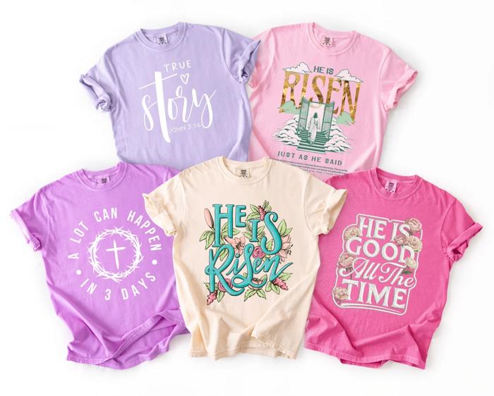 Easter Christian T-Shirt Collection, He Is Risen Comfort Colors Tee, Faith Based Shirts for Women, Spring Colors Religious Tee