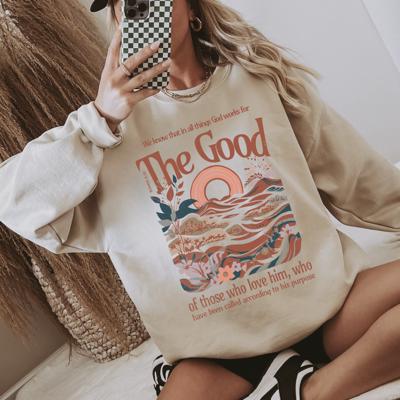 God Works For The Good Wave, Romans 8:28 Christian Sweatshirt, Vintage Wave Floral Crewneck, Oversized Sweatshirt