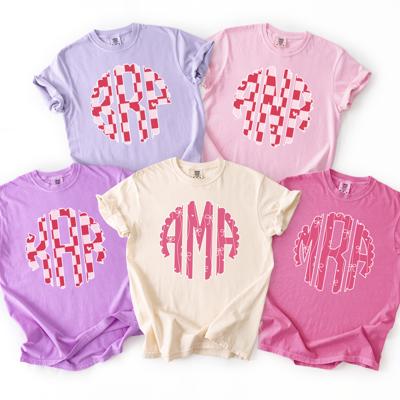 Custom Monogram Comfort Colors T-Shirt, Personalized Initial Tee, Heart or Bow Pattern, Gift for Her, Spring Pastel Colors