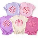  Custom Monogram Comfort Colors T-Shirt, Personalized Initial Tee, Heart or Bow Pattern, Gift for Her, Spring Pastel Colors