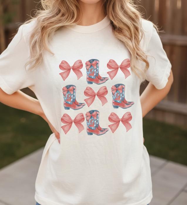 Bows and Boots Comfort Colors Graphic Tee, Women’s Fall Western Cowgirl Shirt ,Coquette Bow Aesthetic Country Concert Outfit
