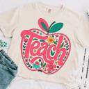  Teach Apple Graphic Tee for Women, Retro Floral Teacher Comfort Color Tee, Back to School Teacher Gift, Teacher Appreciation T-Shirt