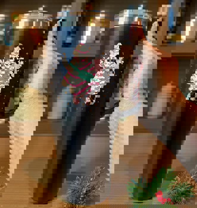 Cute Christmas Tree Girl Tumbler with Handle, Holiday Coffee Tumbler for Women, Christmas Travel Mug, Coquette Pink Tree Cup, Winter Gift Idea, 40 oz Style Mug