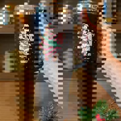 Cute Christmas Tree Girl Tumbler with Handle, Holiday Coffee Tumbler for Women, Christmas Travel Mug, Coquette Pink Tree Cup, Winter Gift Idea, 40 oz Style Mug