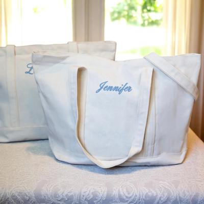 Embroidered Monogram Tote Bag Personalized Canvas Tote, Bridesmaid Gift, Custom Sailboat Tote Teacher Bag, Bachelorette Party Beach Bag