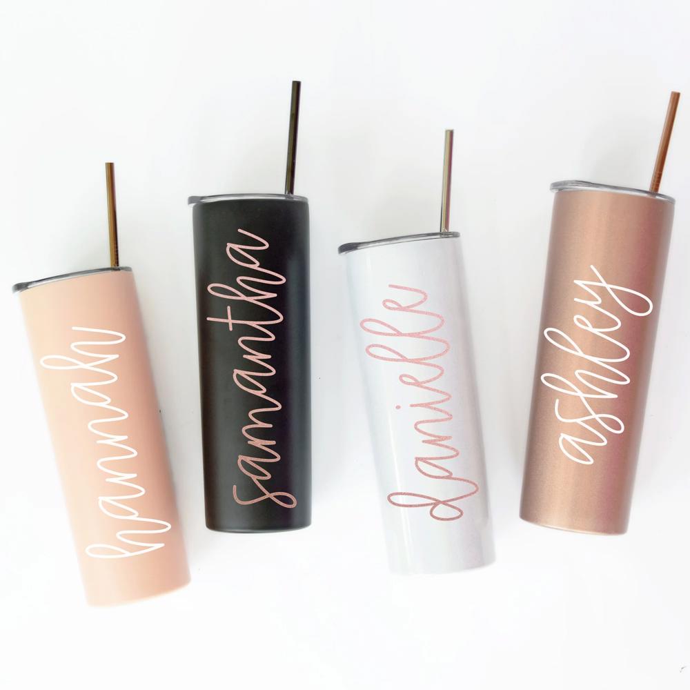 Personalized Skinny Tumbler with Slide Lid & Stainless Straw, Insulated Tumbler With Lid and StrawStainless Steel Skinny Tumbler Cup, Bridesmaid Gift Proposal