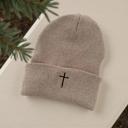  Embroidered Cross Beanie, Christian Knit Winter Hat for Women & Men, Faith Beanie in Oatmeal, Black or Grey, Religious Gift, Cozy Christian Hat