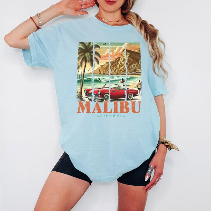 Postcard Paradise Vintage Travel Comfort Colors Tee, Destination Shirts for Women, Scenic Retro-Inspired Destination T-Shirts, Yellowstone, Miami, Malibu, Montana & Charleston