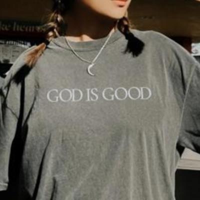 Embroidered God Is Good Minimal Christian Comfort Colors Tee, Neutral Comfort Colors Faith Shirt, Inspirational Religious Apparel