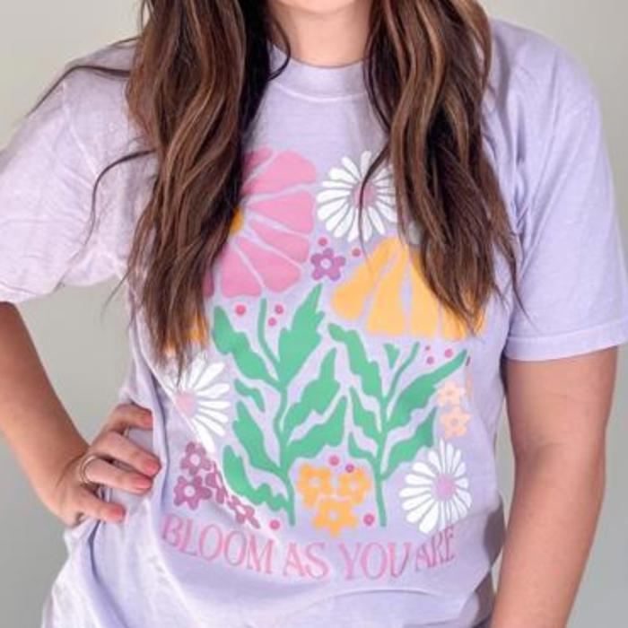 Bloom As You Are Comfort Colors Tee – Inspirational Floral Graphic Shirt for Women, Positive Vibes Gift