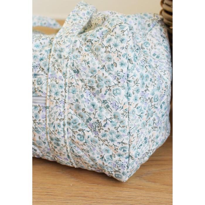 Embroidered Blue Quilted Tote Bag, Monogrammed Blue Duffle Bag Floral, Bridesmaid Gift, Bridal Party Bag, Overnight Bag with Zipper, Gift for Her