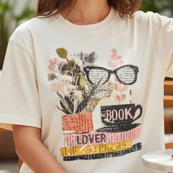 Book Lover Graphic Tee, Vintage Literary Collage Shirt, Reader Aesthetic T-Shirt, Librarian Gift, Bookish Cottagecore Tee, Bibliophile Shirt