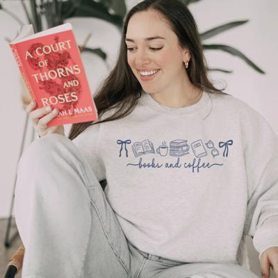 Books and Coffee Sweatshirt, Cozy Reading Crewneck, Bookworm Gift, Cute Fall Coffee Lover Pullover Sweater