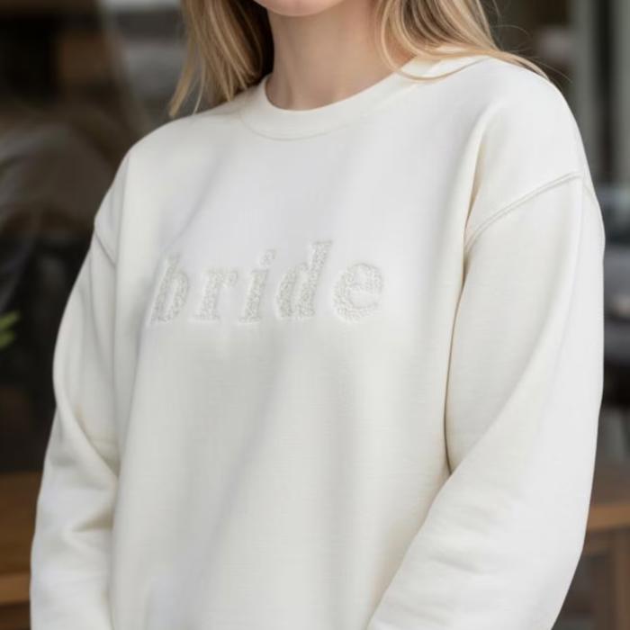 Embroidered Floral Bride Sweatshirt Crewneck with Bow, Bridal Shower Gifts, Engagement Gift, Honeymoon Sweater